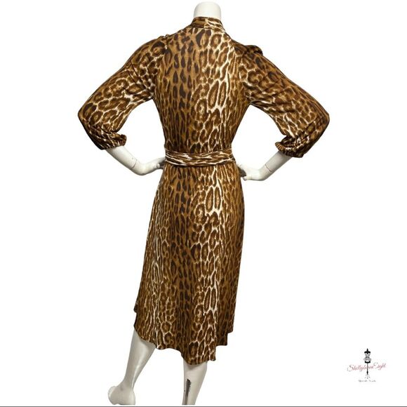 YIGAL AZROUEL Stretch Jersey Deep V Plunge Dress Leopard Ruched Sash Waist XS - Picture 11 of 15